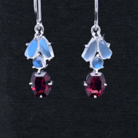 Moonstone - Garnet Grape Earrings